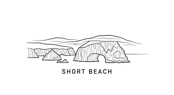 Short beach rocky shoreline illustration.