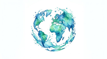 Watercolor Earth globe with splashing water droplets. © Azkal