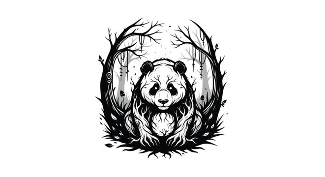 Panda bear sitting in grass.
