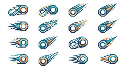 Set of stylized comet icons with motion trails. © Azkal