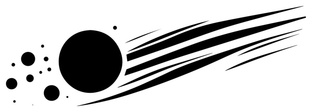 Abstract flying meteor or planet with motion speed trails for space exploration and dynamic movement concept