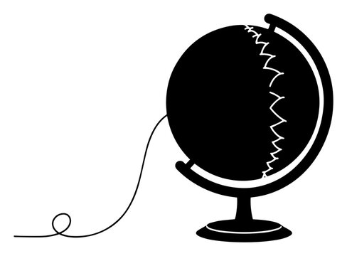 Conceptual globe earth silhouette made of sewing string for global connection and world creation