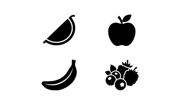 Black and white fruit icons set