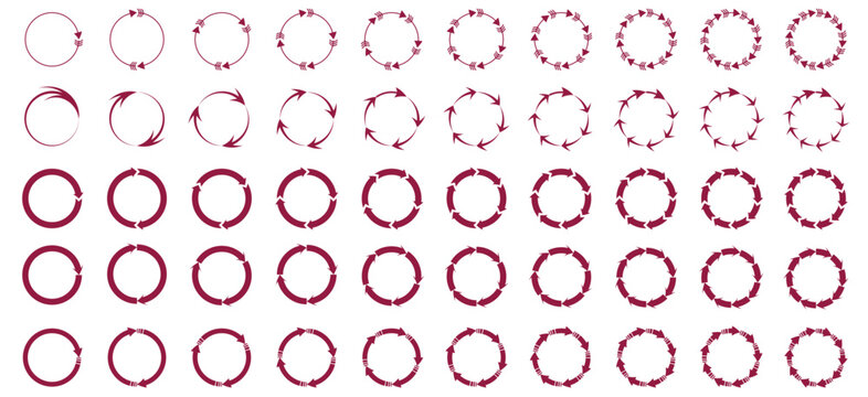 Set of circle arrows isolated on white background. Refresh icon vector. Circular process, rotate infographic element. Circle arrow icon set illustration, refresh, reload, set of circle arrows rotating