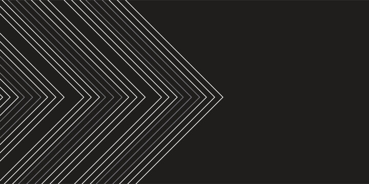 Black dynamic arrow line background. Elegant dark linear abstract wallpaper. Luxury stripe gradient texture. Grey direction lines backdrop for flyer, banner, poster, cover,