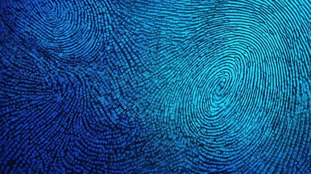 Abstract Blue Digital Fingerprint Design with Binary Code Patterns for Cybersecurity and Technology Backgrounds