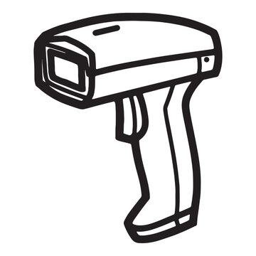 Minimalist black and white outline icon of a handheld technical scanner for modern app interfaces