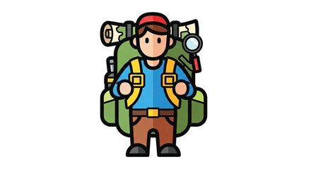 Fototapeta premium Cartoon hiker with big backpack.