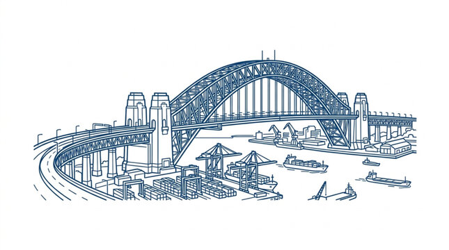 Sydney Harbour Bridge architectural sketch illustration.
