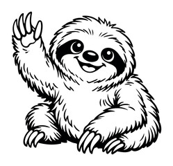 Fototapeta premium Adorable cartoon sloth artwork waving a friendly paw with a joyful expression, ideal for children