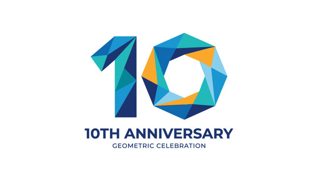 10th anniversary geometric celebration logo design.