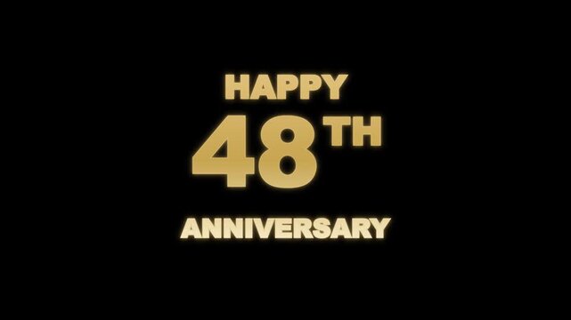 Happy 48th Anniversary Animated Gold Text on Black Background for Celebration and Special Events
