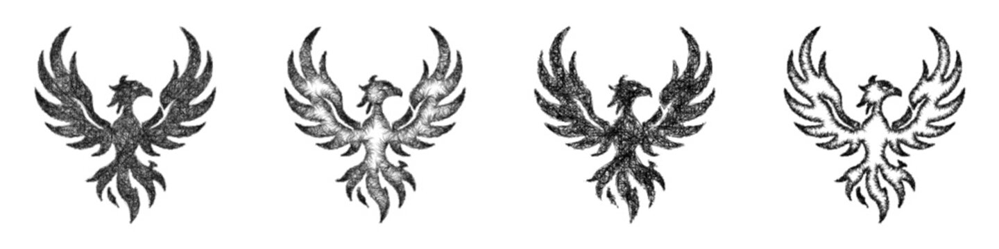Sketch phoenix flame icon design set