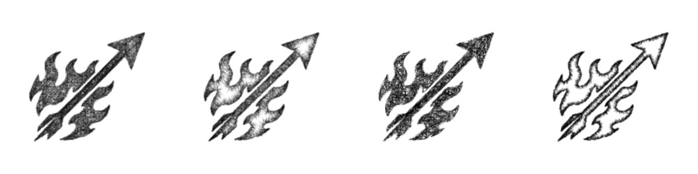 Sketch fire arrow icon design set