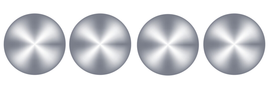 Four metal circle icons with blue and silver conic gradients