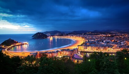Fototapeta premium night view on san sebastian spain
