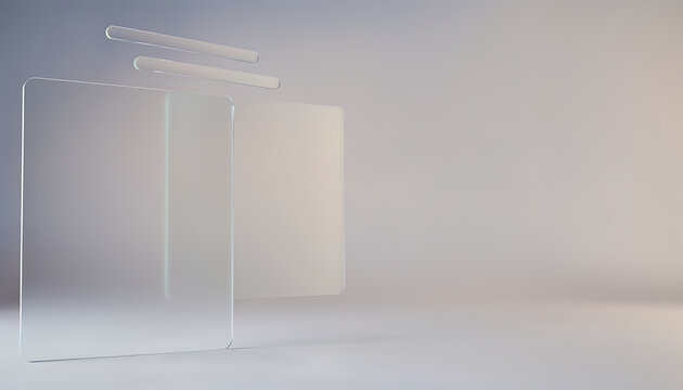 Abstract 3d render of floating smooth metallic oval shapes in a foggy atmosphere