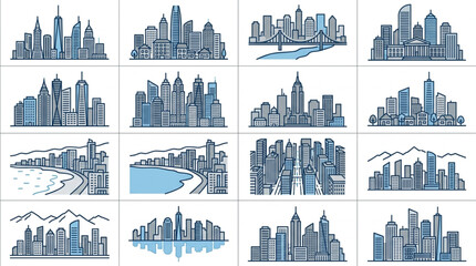 Obraz premium Collection of Urban Skyline Illustrations