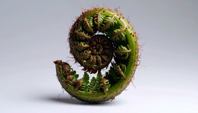 Curled Green Fern Fiddlehead Isolated on White Background