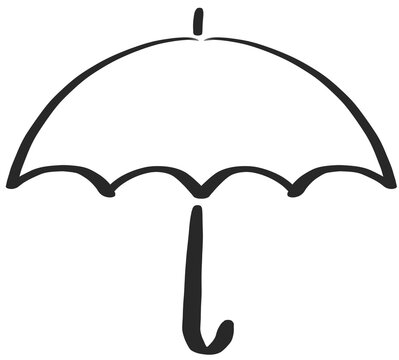 Simple black hand drawn umbrella line illustration for rainy weather, monsoon season, rain forecast, and weather related design use.