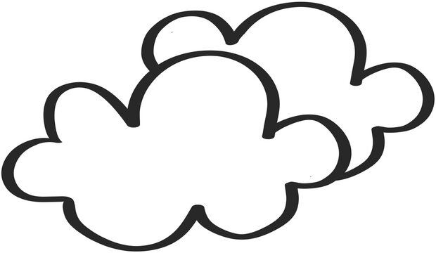 Simple black hand drawn cloud line illustration for cloudy weather, forecast graphics, sky themed design, and minimal seasonal use.