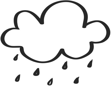 Simple black hand drawn rain cloud line illustration for rainy weather, monsoon season, rainfall forecast, and seasonal design.