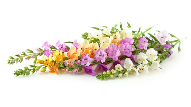 A vibrant flower crown made up of colorful snapdragons arranged in a circular fashion.  