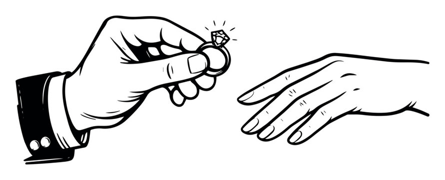 Man proposing marriage, offering an engagement diamond ring to a woman, symbolizing love, commitment, and romance