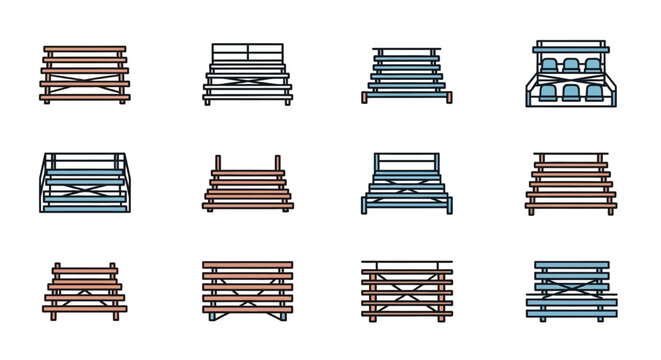 Set of various simple bleacher illustrations for design and conceptual use