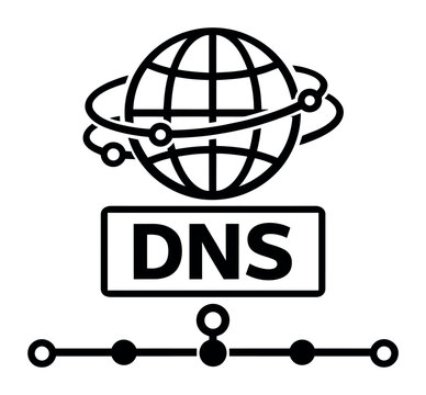 DNS conceptual icon showing global network connectivity, domain name system functioning for internet access and web technology