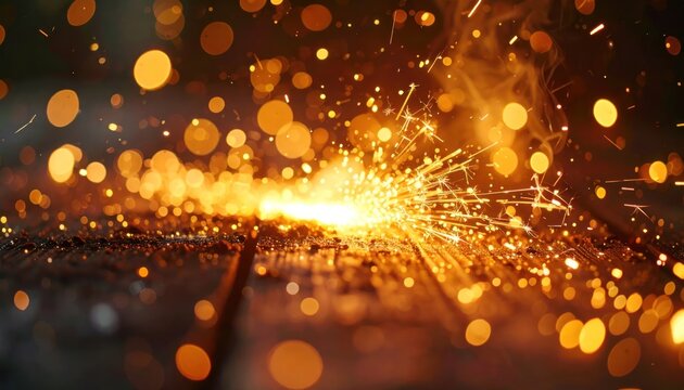 Close-up of bright orange sparks flying from welding or grinding metal.