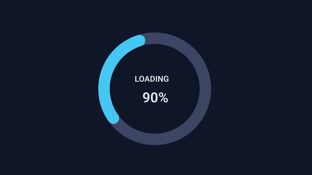 Animated circular loading indicator with percentage display and smooth progress motion on a dark background. Ideal for dashboards, applications, system processing, and technology interfaces.