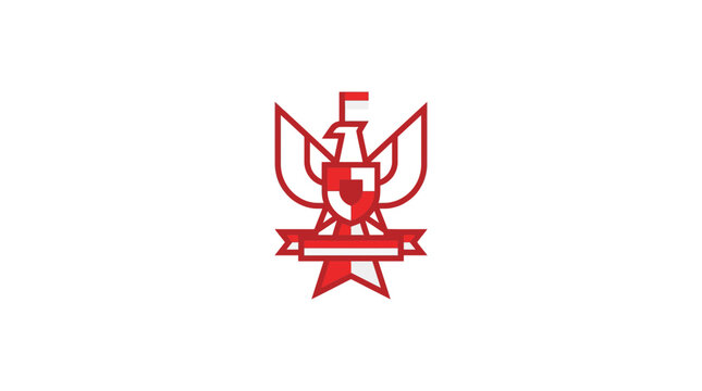 Red Eagle Symbol with Shield and Banner - Vector Graphic