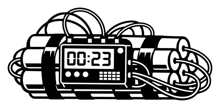 Dynamite bomb device bundles with a digital timer counting down, embodying explosive danger, critical moments, and security threats