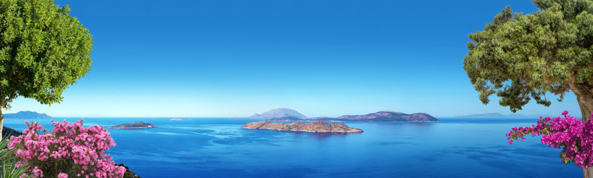 Panoramic view to the aegean sea north of the beautiful island of Rhodes in Greece