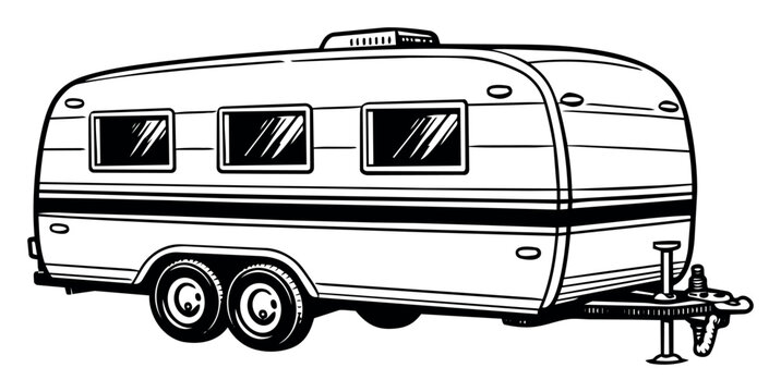 Retro travel trailer drawing representing vacation, tourism, and freedom of the open road, perfect for exploring