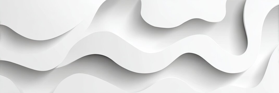 Abstract flowing white paper waves with soft shadows, creating depth and movement
