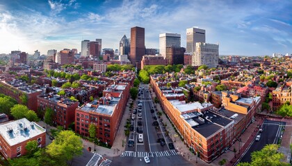 Naklejka premium boston back bay neighborhood street and buildings aerial view