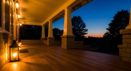 Fototapeta premium Porch with Warm Lighting at Dusk