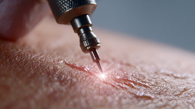 Scar tissue receiving laser treatment on human skin surface