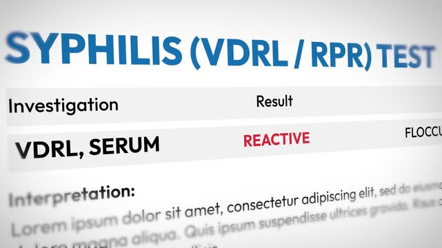 Syphilis test resultshowing positive diagnosis in analysis, 4k animation report 