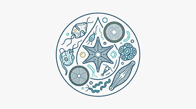 Microscopic organisms illustration in a circle.