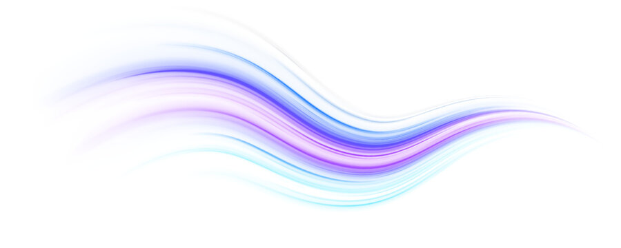 Neon laser speed blue, purple lines, city road and highway traffic. Light wave set and futuristic energy trail, glowing motion effect. Abstract vector data streaming visualization on white background.