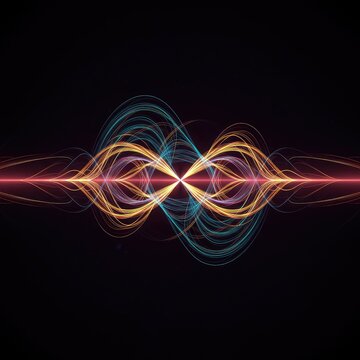 Abstract illustration of symmetrical sine waves overlapping and amplifying, creating a powerful resonance pattern on a clean slate, pattern, mathematical, motion