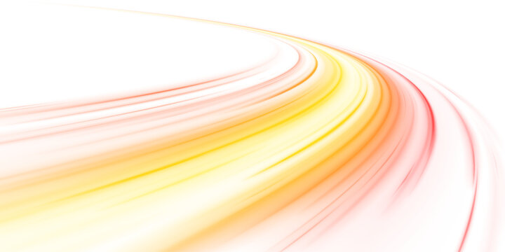 Neon laser speed motion lines, city road highway traffic. Light orange, red wave futuristic energy and motion trail with strong direction. City wave light speed energy flow. Vector illustration png.