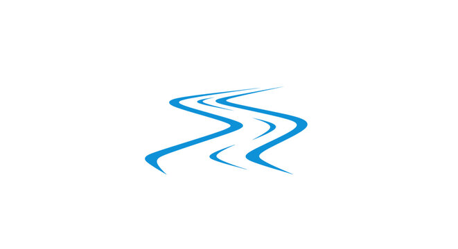 Abstract blue river symbol design isolated on white background with flowing lines