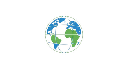 Fototapeta premium Illustrated globe graphic depicting the continents in blue and green against a white background
