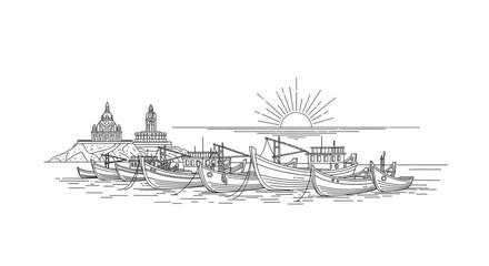 Fototapeta premium Fishing Boats on the Water Surface.