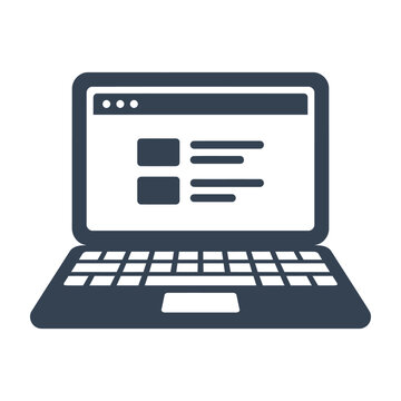 Dark blue laptop displaying web content with computer internet technology portable notebook information business communication connection