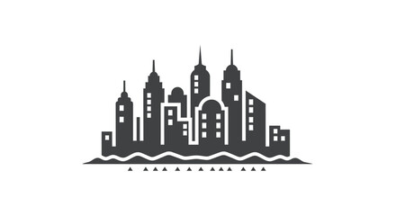 Fototapeta premium Minimalistic Urban Silhouette Depicting a Cityscape with Buildings and Geometric Elements